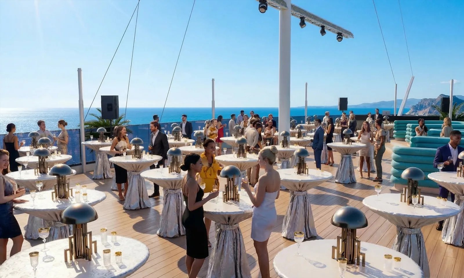 Gazipaşa Vela rooftop barında gün batımında DJ ve kalabalık